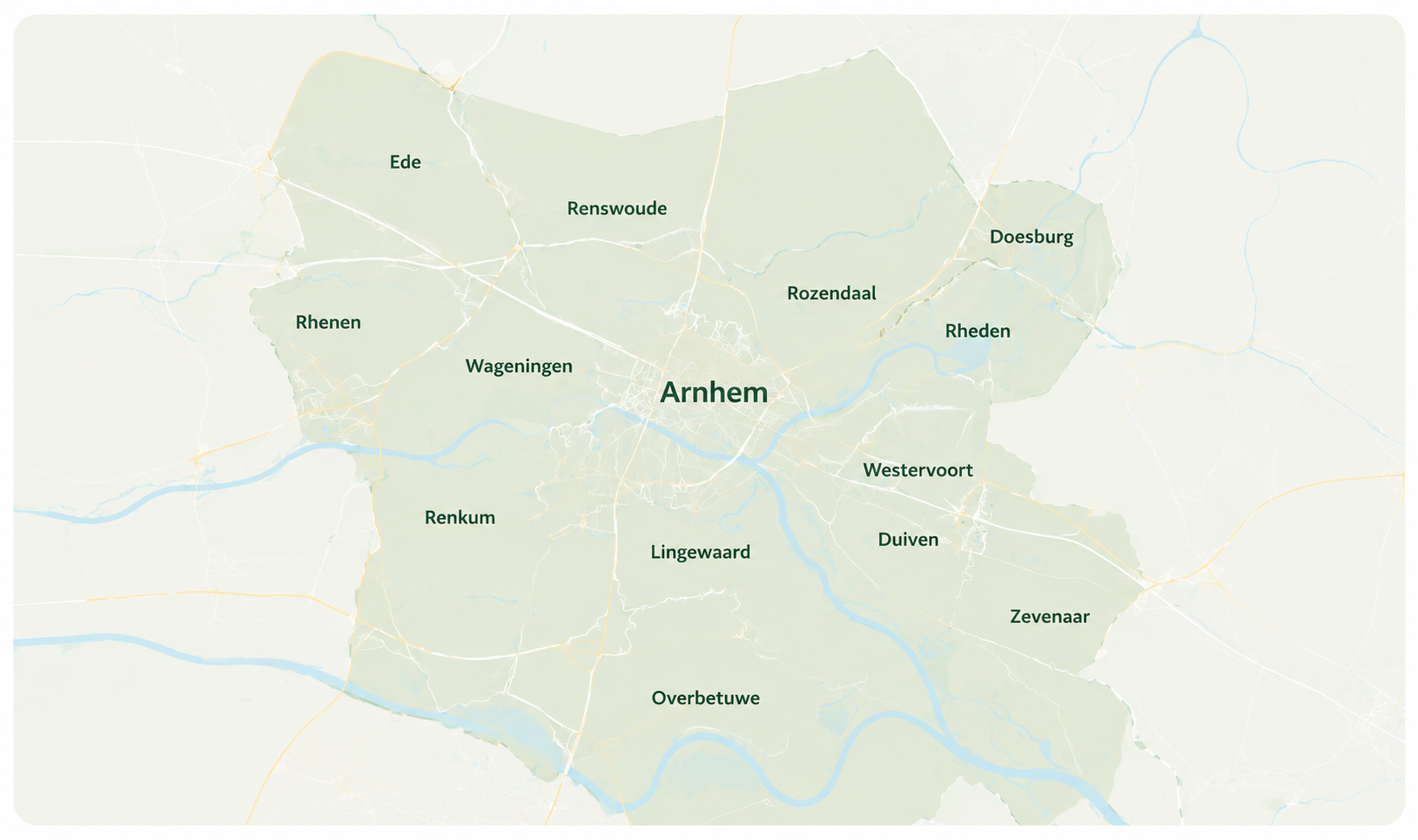 Kaart van het werkgebied van Tigris Kompas rond Arnhem