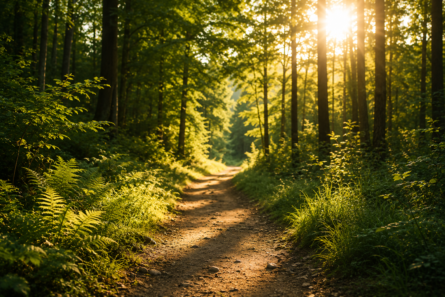 Zonnig wandelpad door het bos